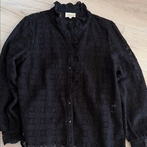 Sézane Chlo Black Guipure Button-Up Blouse